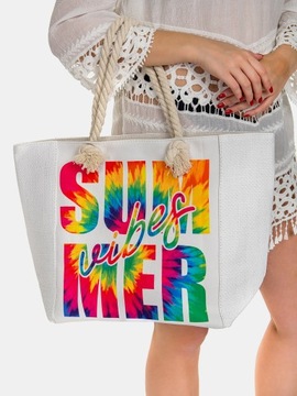 Duża torba plażowa na lato pojemna shopper miejska zakupy piknik biały