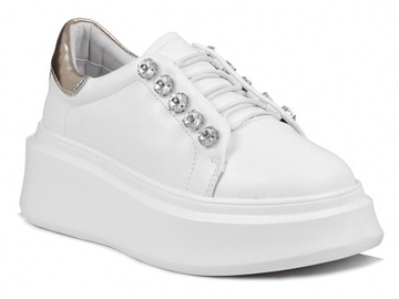 Buty sneakersy damskie creepersy białe na platformie skórzane DiA LR628 37