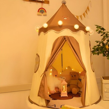 Палатка ТИПИ детская для домашней комнаты. Дом Вигвам. Бежевый мишка, с которым можно играть