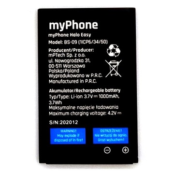 ORYGINALNA BATERIA MYPHONE BS-09 HALO EASY 1000mAh