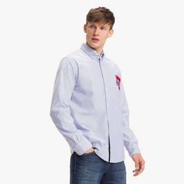 TOMMY HILFIGER BAWEŁNIANA KOSZULA PASKI LOGO (S)