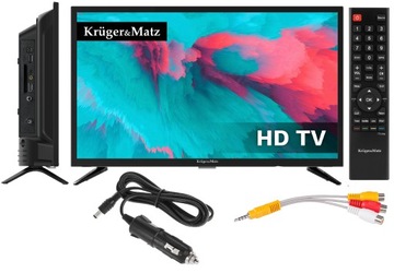TELEWIZOR SAMOCHODOWY KRUGER 24'' LED JACHT KAMPER 230/12V + ZASILACZ 12V