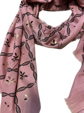 Różowy szalik szal cienki wzory apaszka chusta elegancki wzory duzy kolory