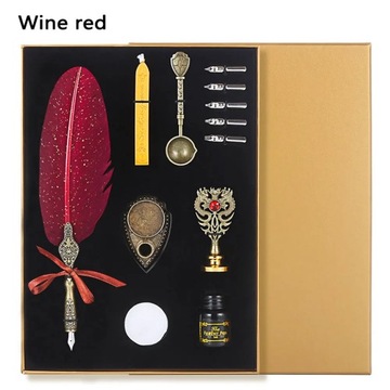 1Set Luxurious Wax Seal Stamp Quill Pen Ink Set Vintage Feather Dip Pen