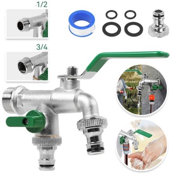 KRAN OGRODOWY ZAWÓR CZERPALNY PODWÓJNY 3/4'' GWINT ZEWNĘTRZNY 1/2''