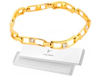 ZŁOTA BRANSOLETKA Z KAMIENIAMI SWAROVSKI SZEROKA