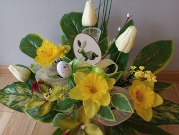 Оформление кладбища Могильная композиция ВЕСЕННИЙ ПАСХАЛЬНЫЙ КОМПЛЕКТ нарцисс, тюльпан