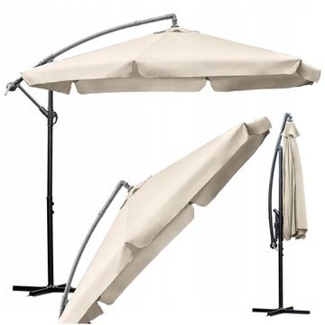 Parasol Ogrodowy Składany Duży 350cm Falbaną Regulowany XXL Beżowy Na Taras