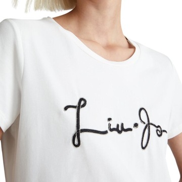 LIU JO - T-shirt z logo i guzikami biały M