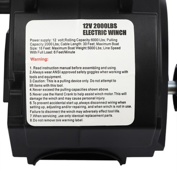 Jednokierunkowy przenośny 300 W 12 V 907 kg elektryczny wciągnik dźwigowy