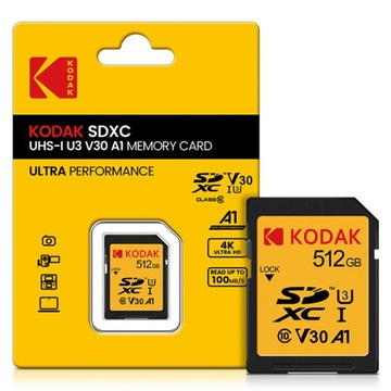 KODAK 512 ГБ Большая емкость U3 C10 V30 SD-карта 4K Карта памяти для записи видео