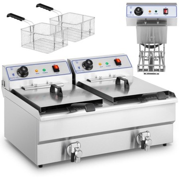 Royal Catering Frytownica podwójna dwukomorowa z kranami 400V - 2x10L