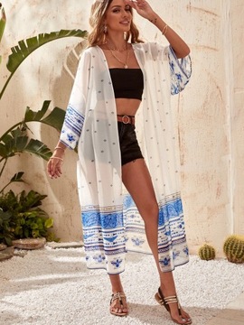 DŁUGA TUNIKA PLAŻOWA PAREO LETNIA SUKIENKA BOHO ZWIEWNA NARZUTKA NA PLAŻĘ