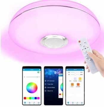 LAMPA PLAFON LED RGB 40W GŁOŚNIK BLUETOOTH PILOT ALIKACJA PAMIĘĆ BARW