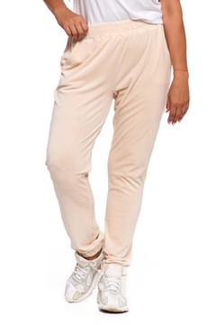 ЖЕНСКИЕ БЕЖЕВЫЕ БАРХАТНЫЕ СПОРТИВНЫЕ БРЮКИ С КАРМАНАМИ, ОДНОТОННЫЙ MORAJ - S