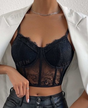 ЖЕНСКИЙ ЧЕРНЫЙ КОРСЕТ НА РЕМЕНЯХ, КРУЖЕВО, 34 ŁDA