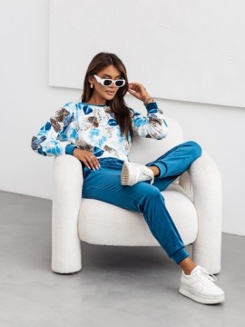 ЖЕНСКИЙ БАРХАТНЫЙ СПОРТИВНЫЙ КОМПЛЕКТ БРЮКИ И СВИТШОТ, темно-синий оверсайз S/M