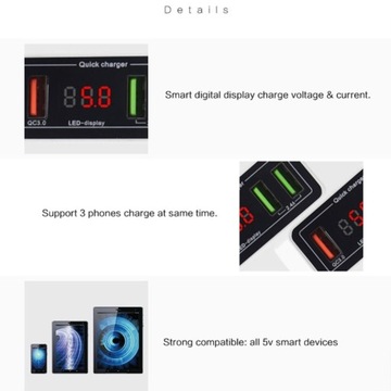 для зарядного устройства QC3.0 со светодиодным дисплеем вольтметра