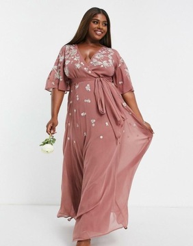 ASOS MAXI SUKIENKA WIĄZANIE HAFT KWIATY 64D NH8__XXL