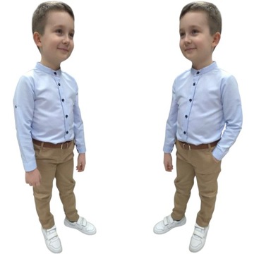 GARNITUR KOMPLET DLA CHŁOPCA 3-CZEŚCIOWY KOSZULA SPODNIE Z PASKIEM 110