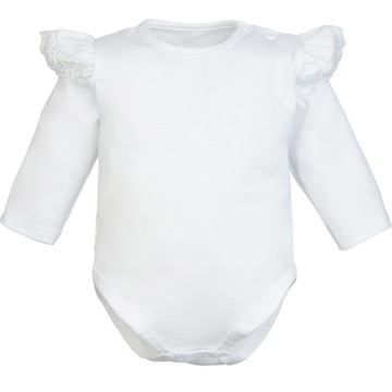 BIAŁE BODY NIEMOWLĘCE Z KORONKOWYMI FALBANKAMI 98