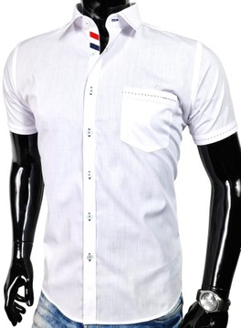 Koszula męska biała na krótki rękaw BK139 gładka r. 3XL 46/47