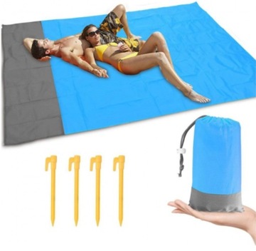 KOC PLAŻOWY WODOODPORNY MATA PLAŻOWA PIKNIKOWA 200x210 WYTRZYMAŁA NA PLAŻĘ