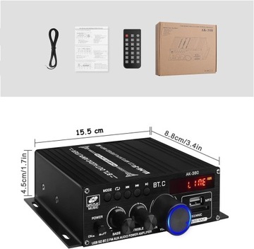 HIFI УСИЛИТЕЛЬ AK-380 40 Вт BLUETOOTH 5, ПРИЕМНИК 2.0 КАНАЛА, ДЛЯ АВТОМОБИЛЯ
