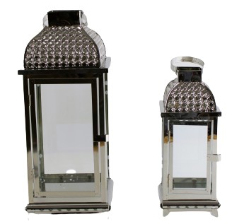 LATARNIA LAMPIONY SREBRNE METALOWE PREZENT 2SZT