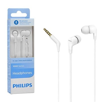 SŁUCHAWKI DOUSZNE PHILIPS PRZEWODOWE TAE1105WT/00 JACK 3,5MM MIKROFON BIAŁE