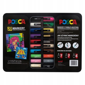 Zestaw markerów POSCA 20 sztuk w metalowym etui, metalowy box