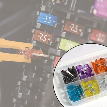 АВТОМОБИЛЬНЫЕ ПРЕДОХРАНИТЕЛИ пластинчатого типа Комплект с разъемами, 120 шт.