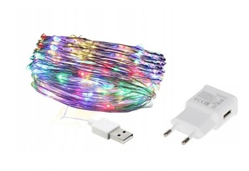 100 СВЕТОДИОДНЫХ МИКРОПРОВОДНЫХ ЛАМП С ЭЛЕКТРИЧЕСКИМ ПИТАНИЕМ, разноцветные