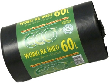 ECO WORKI NA ŚMIECI LDPE 60 L 50 sztuk CZARNE