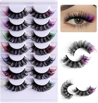 Накладные ресницы на полоске 7 пар шелковые мягкие ЧЕРНЫЕ + ЦВЕТНЫЕ