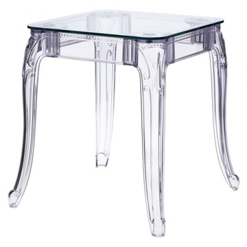 PRZEZROCZYSTY STÓŁ BAROKOWY, KWADRAT, SZKLANY BLAT, DO SALONU GLAMOUR 64 cm