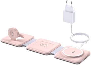 ŁADOWARKA BEZPRZEWODOWA INDUKCYJNA 3W1 TELEFON ZEGAREK SŁUCHAWKI MAGSAFE