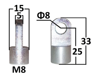 Przegub oczkowy fi 8mm gwint M8 dł. 25mm gr. 5mm EY210