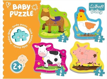 Zwierzątka na Wsi Puzzle 4 w 1 Baby Classic z Grubego Kartonu dla Dzieci