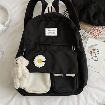 PLECAK SZKOLNY MŁODZIEŻOWY KWIATEK DO SZKOŁY TORNISTER LISTONOSZKA CZARNY