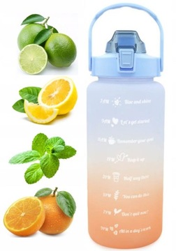 BUTELKA NA WODĘ BIDON Z MIARKĄ ZE SŁOMKĄ PRZYPOMNIENIEM SIŁOWNIA FITNESS 2L