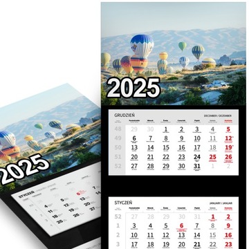 KALENDARZ 2025 TRÓJDZIELNY ŚCIENNY Miesięczny - Wakacje Balony Wiele Wzorów