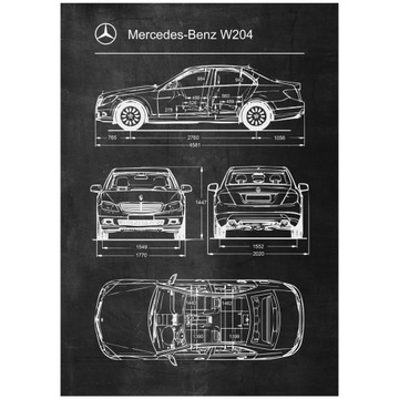 Plakat Mercedes-Benz W204 Schemat Retro Patent