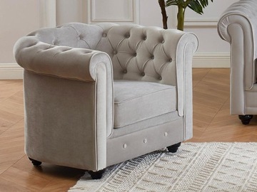 Fotel CHESTERFIELD - Jasnoszary welur