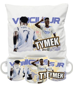 PODUSZKA + KUBEK VINI Jr VINICIUS PERSONALIZOWANY PREZENT DLA DZIECKA KIBIC