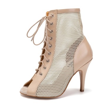 ТАНЦЕВАЛЬНЫЕ ТУФЛИ НА ВЫСОКИХ КОЖАНЫХ ЗАВЯЗКАХ, 10см