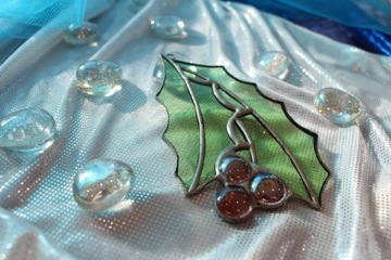 Витражная омела, новогоднее украшение на окно F