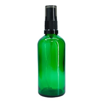 Butelka szklana 100 ml zielona z atomizerem z czarną transparentną nasadką