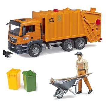 Bruder 03760+62130 Śmieciarka MAN TGS z Figurką pracownika komunalnego