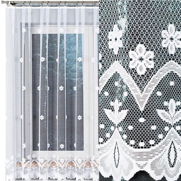 Firana żakardowa FLORENTYNA 400x180cm prosta w kwiaty (gotowa) z obszyciem